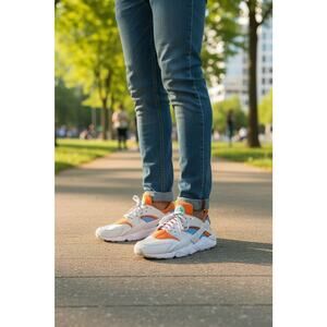 Nike Air Huarache Shoes White Orange DX2345-100 Men's Sizes 9.5